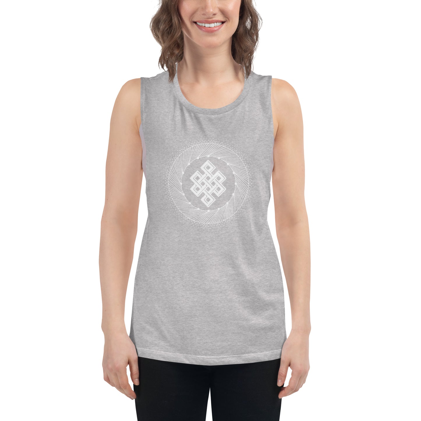 Ladies’ Muscle Tank: Tibetan Eternity Knot Mandala