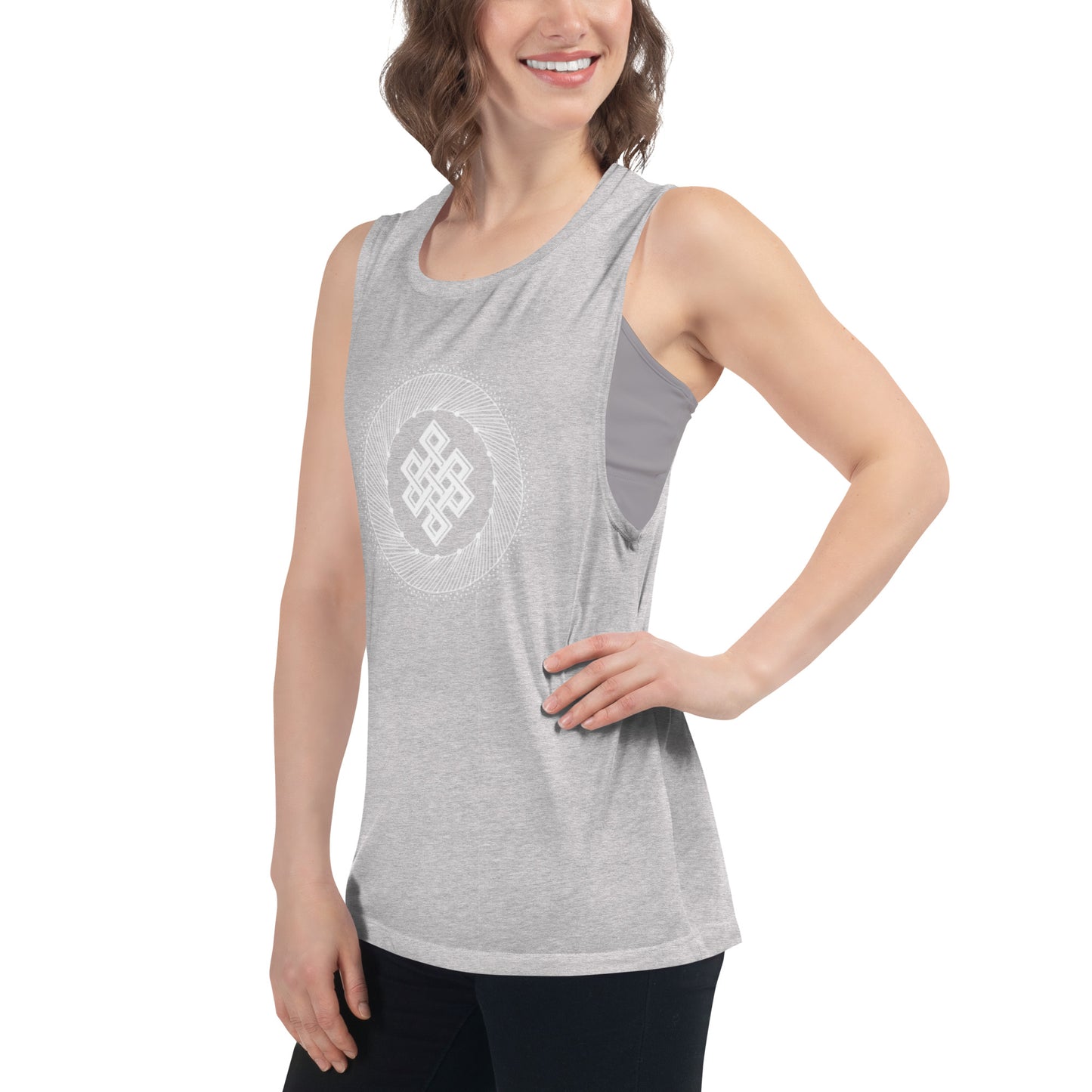 Ladies’ Muscle Tank: Tibetan Eternity Knot Mandala