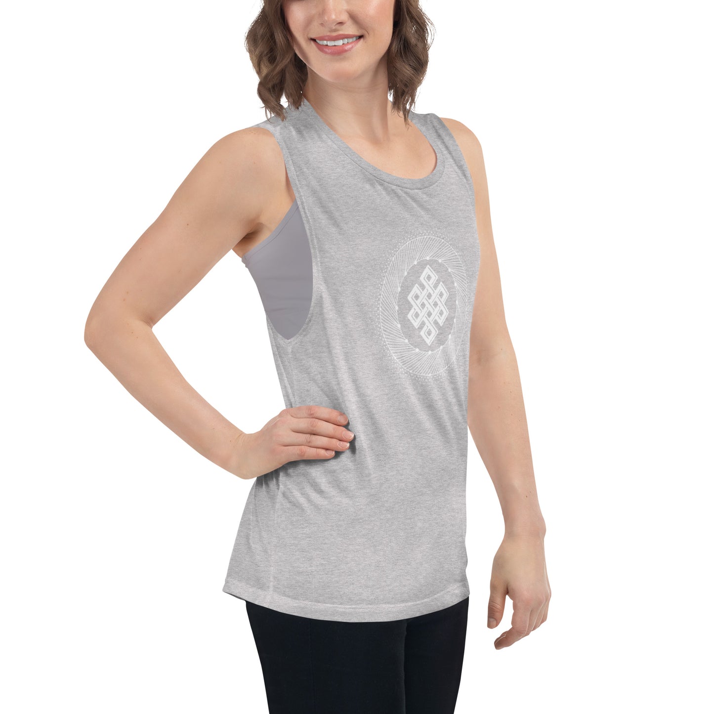 Ladies’ Muscle Tank: Tibetan Eternity Knot Mandala