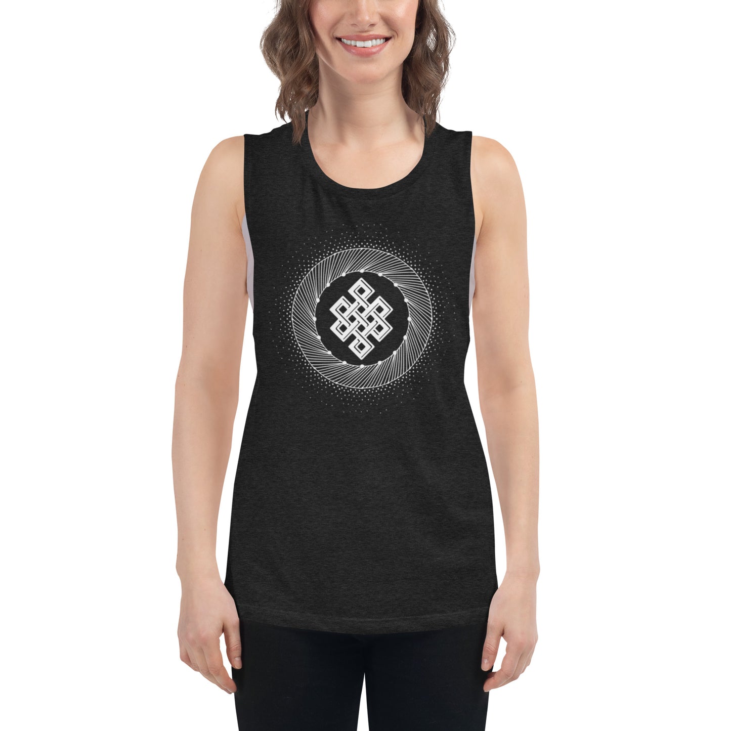 Ladies’ Muscle Tank: Tibetan Eternity Knot Mandala