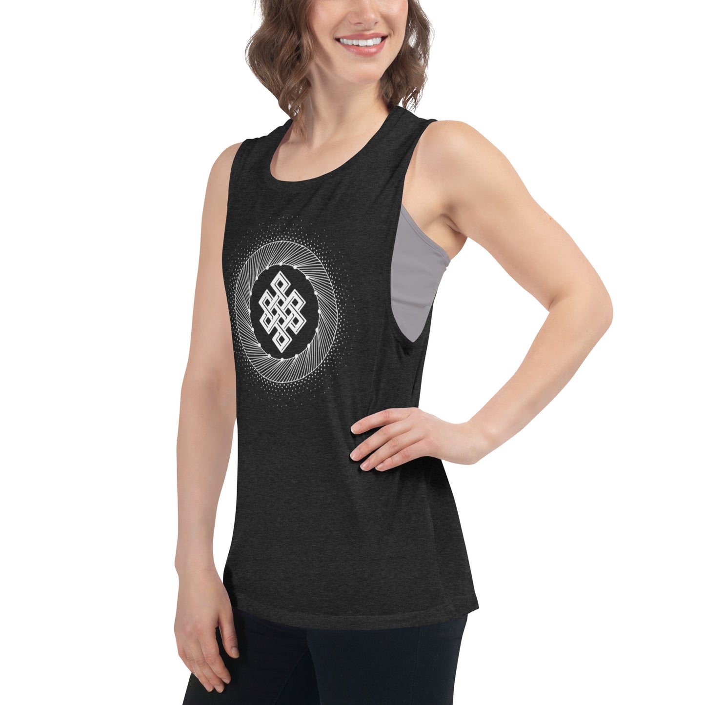 Ladies’ Muscle Tank: Tibetan Eternity Knot Mandala