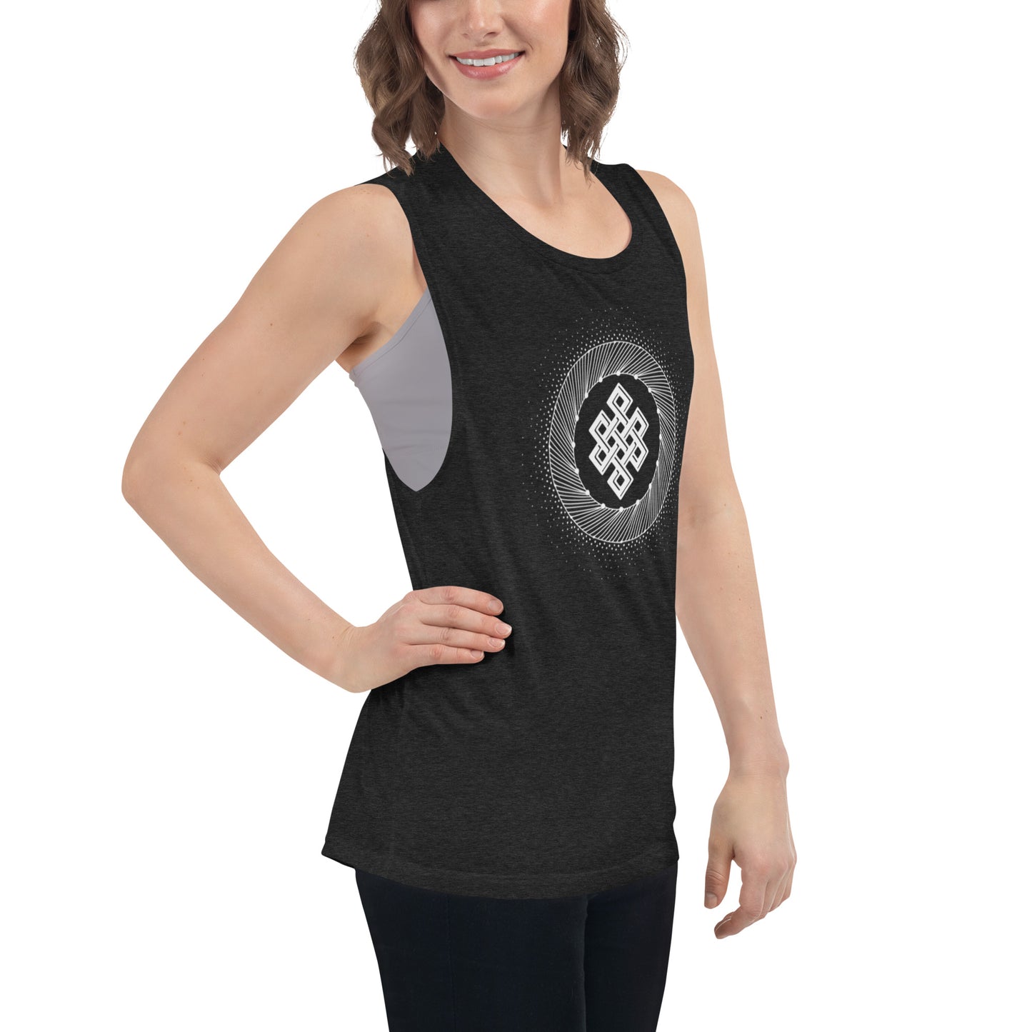 Ladies’ Muscle Tank: Tibetan Eternity Knot Mandala