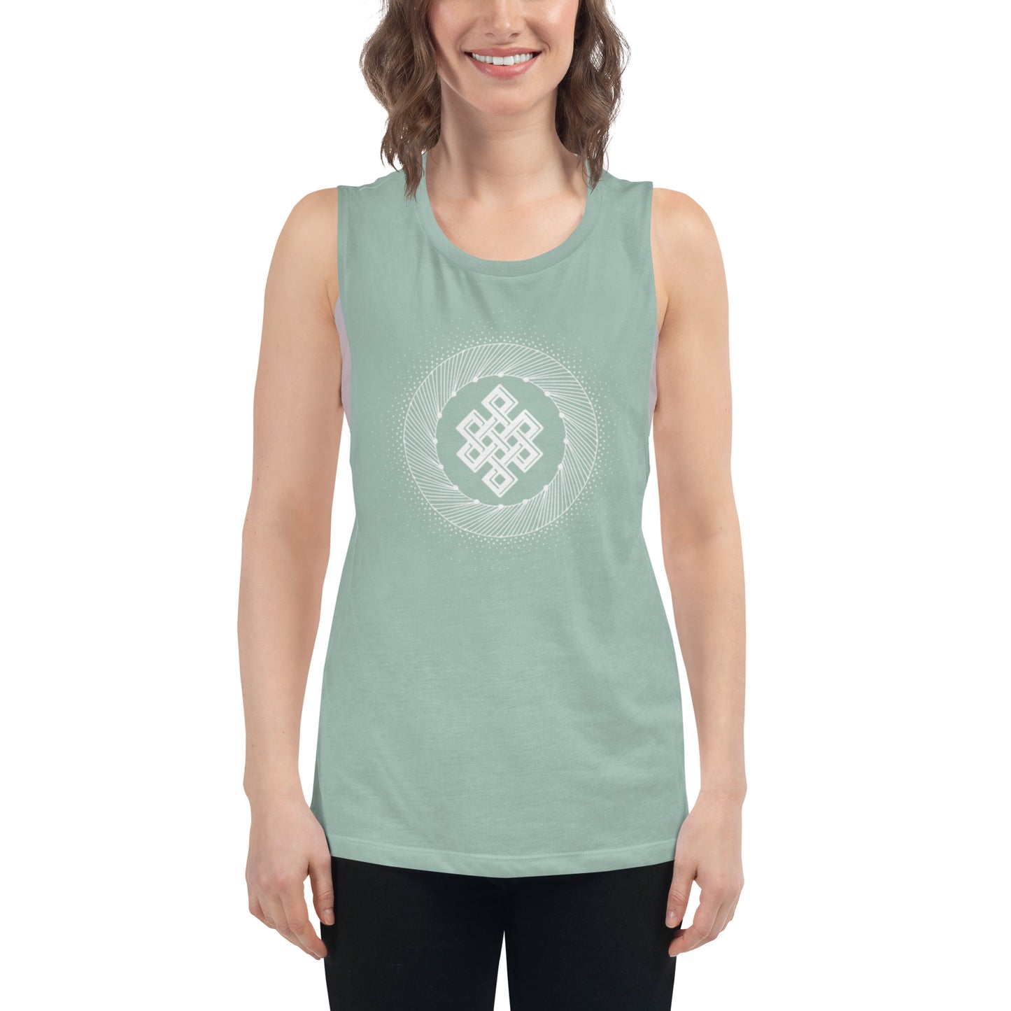 Ladies’ Muscle Tank: Tibetan Eternity Knot Mandala