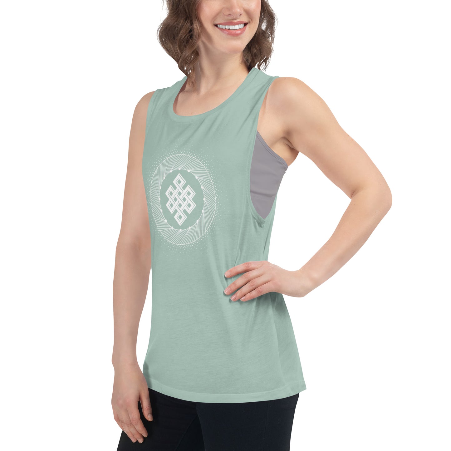 Ladies’ Muscle Tank: Tibetan Eternity Knot Mandala