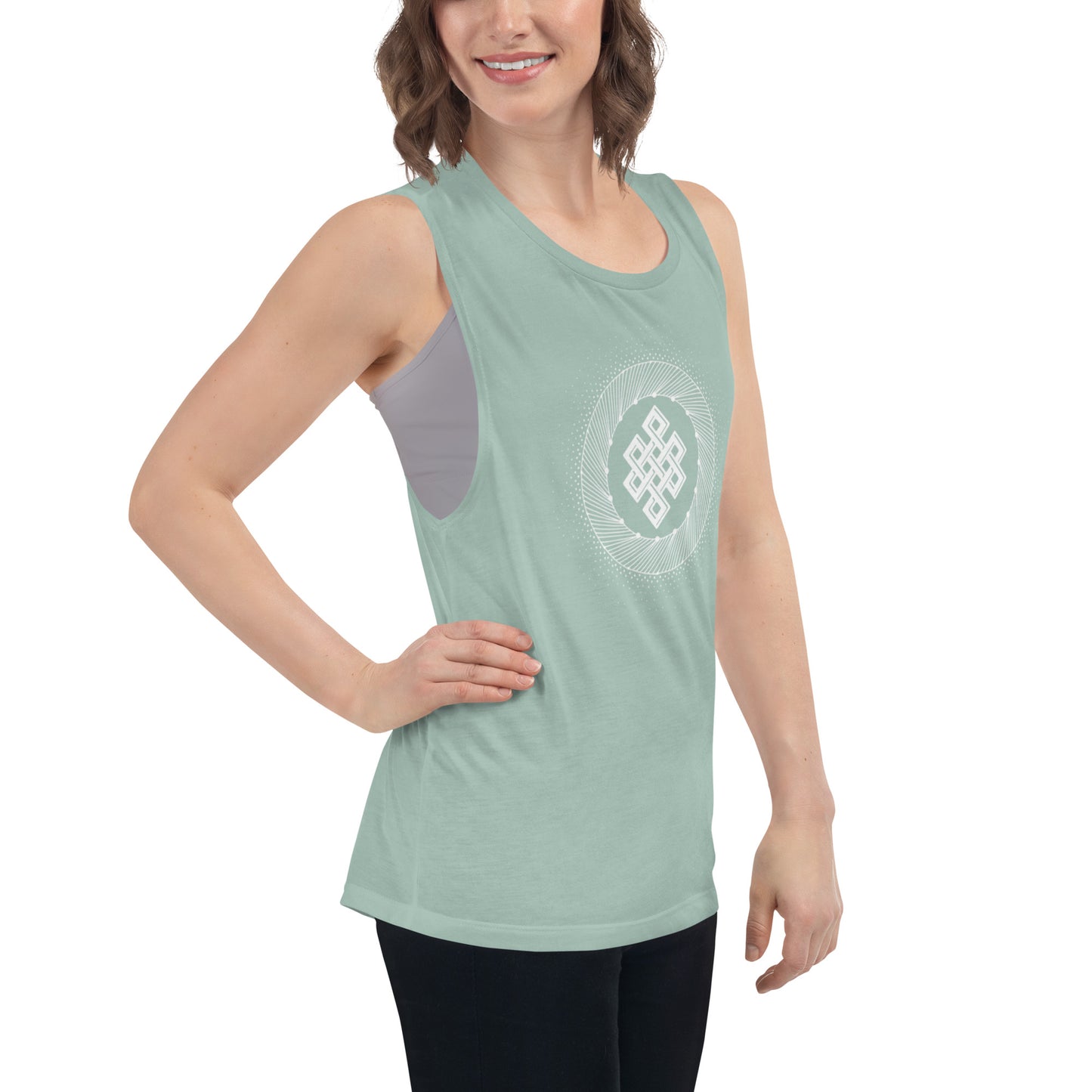 Ladies’ Muscle Tank: Tibetan Eternity Knot Mandala