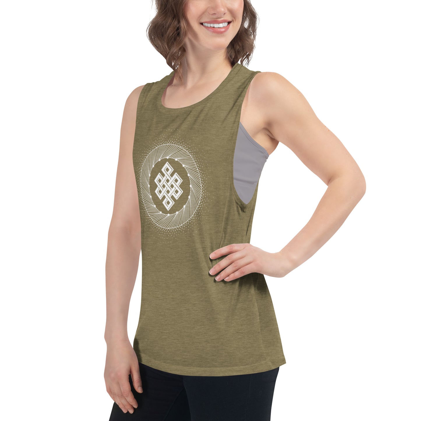 Ladies’ Muscle Tank: Tibetan Eternity Knot Mandala
