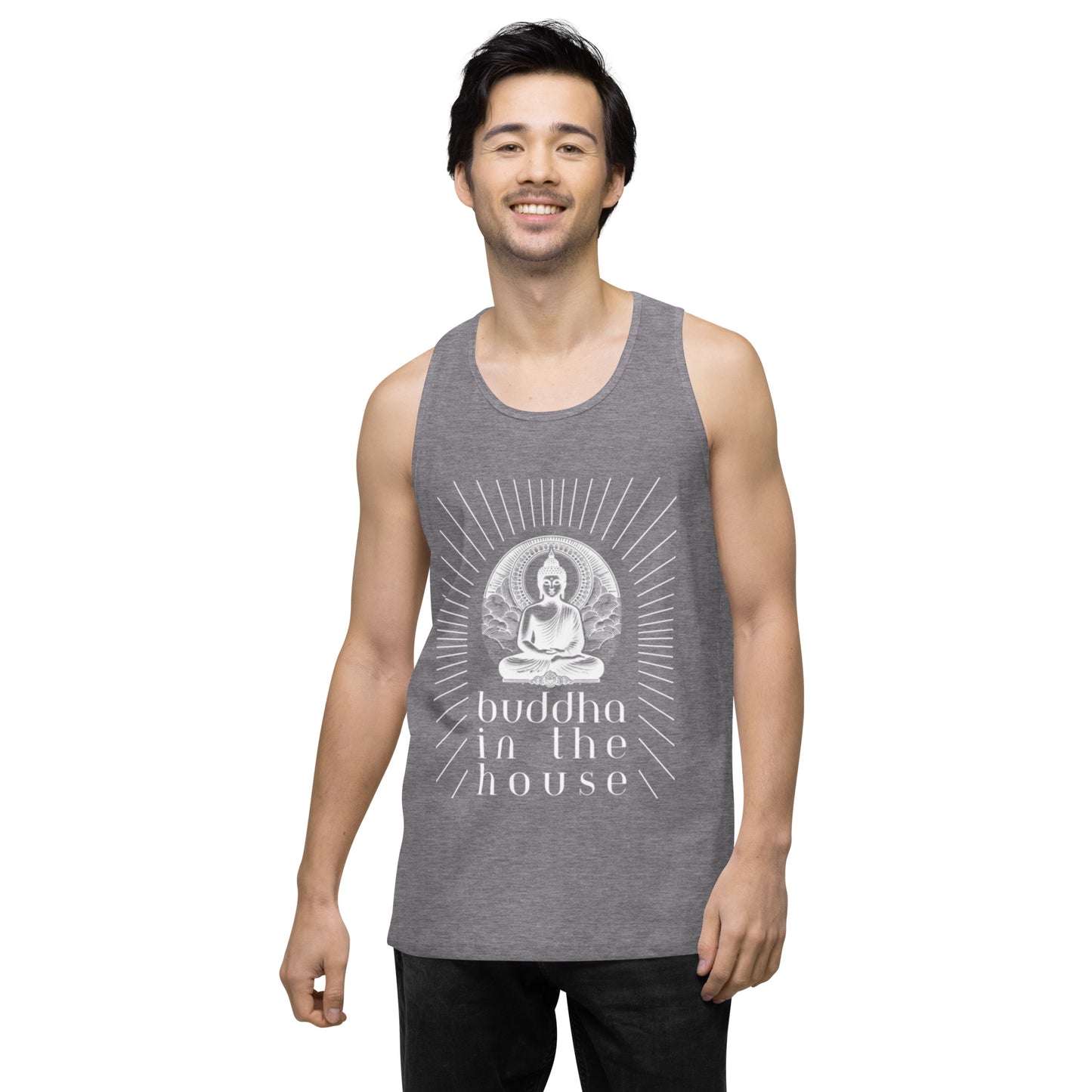 Men’s Premium Tank Top: Buddha in the House