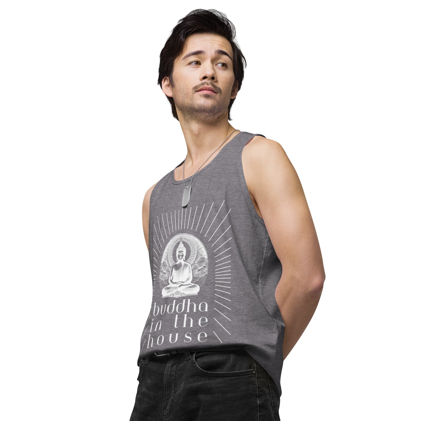 Men’s Premium Tank Top: Buddha in the House