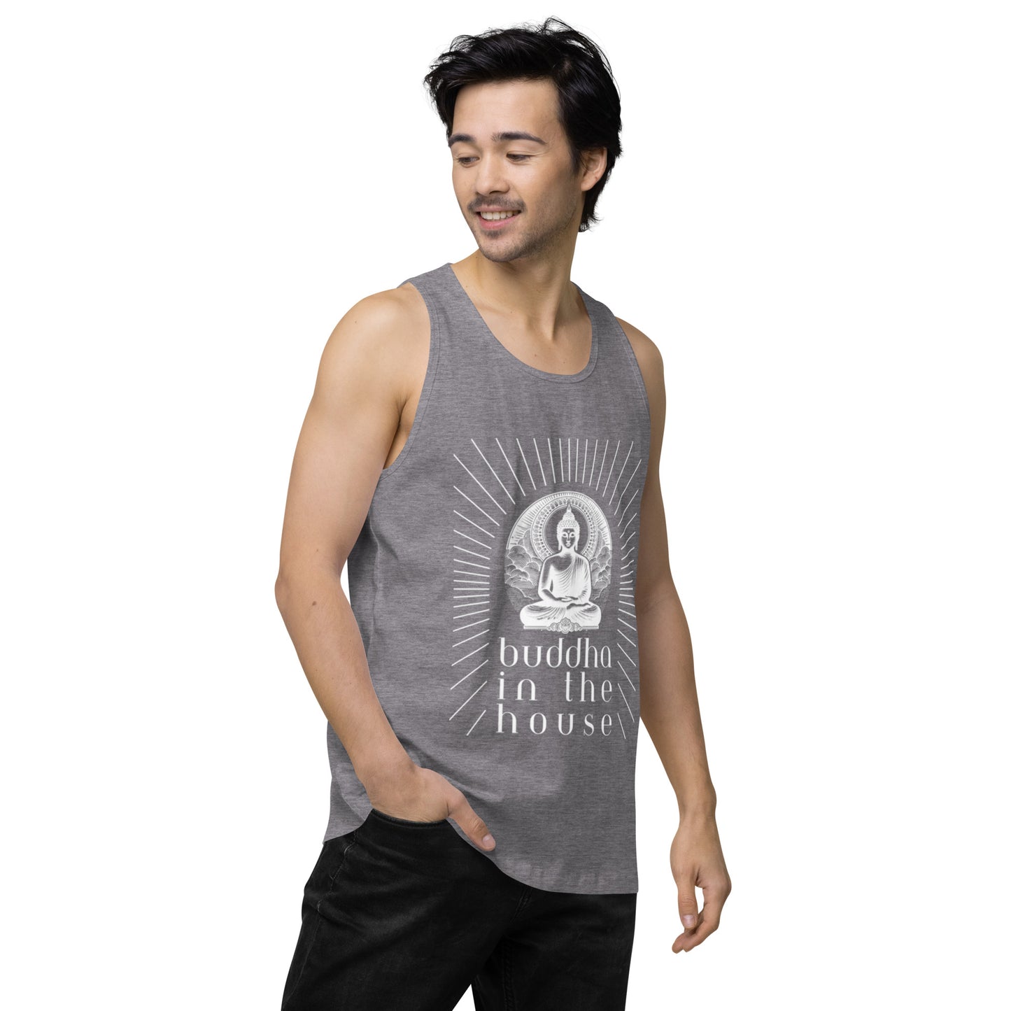 Men’s Premium Tank Top: Buddha in the House