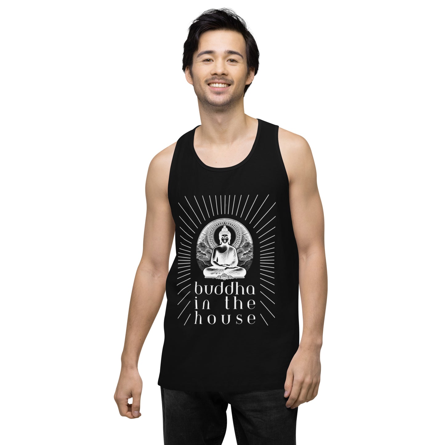 Men’s Premium Tank Top: Buddha in the House