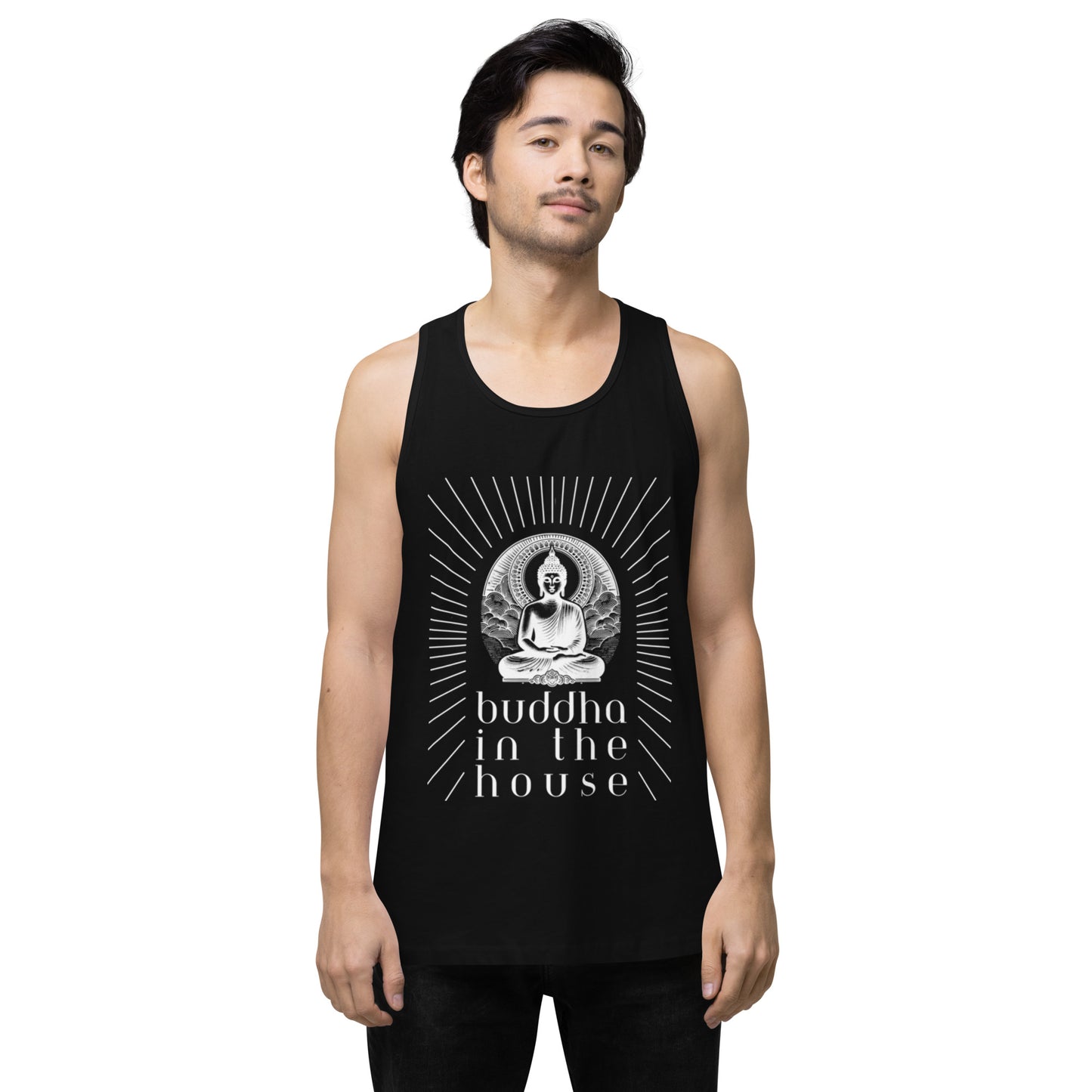 Men’s Premium Tank Top: Buddha in the House