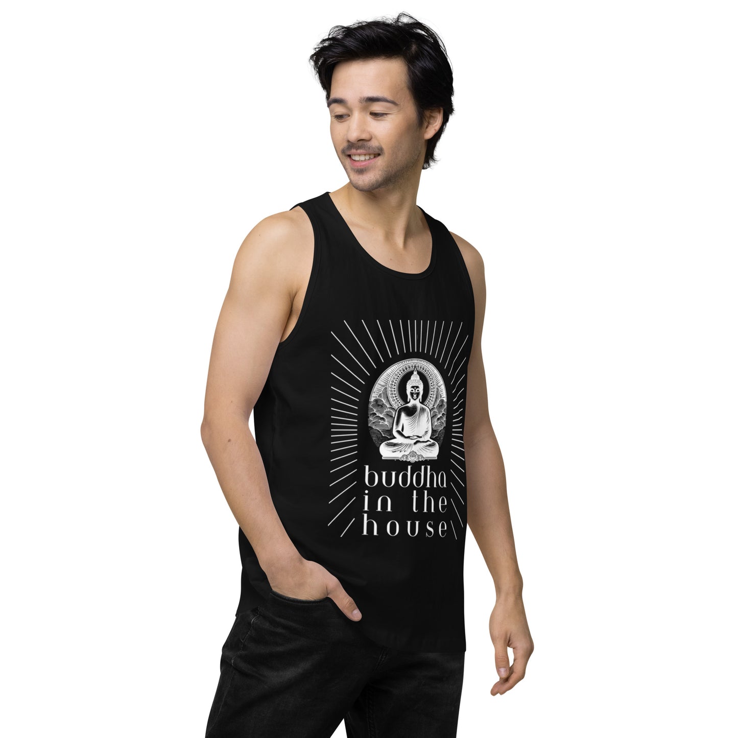 Men’s Premium Tank Top: Buddha in the House