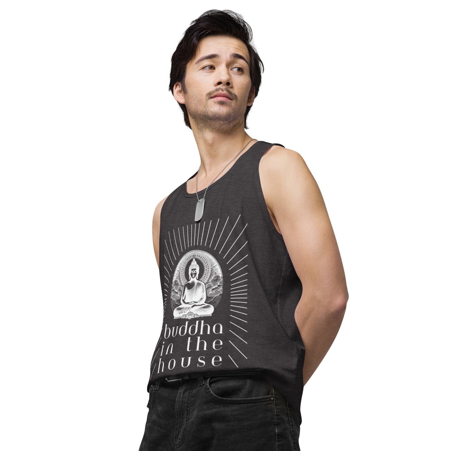 Men’s Premium Tank Top: Buddha in the House