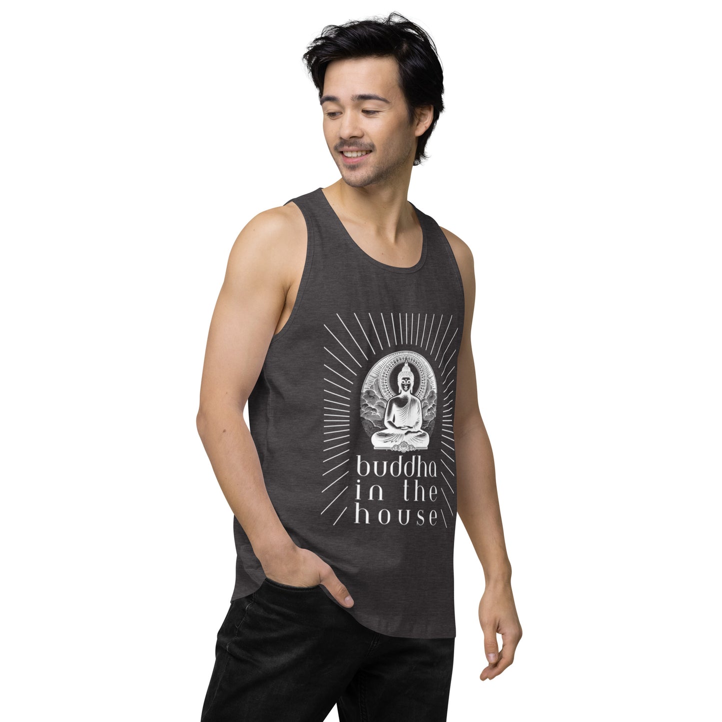 Men’s Premium Tank Top: Buddha in the House