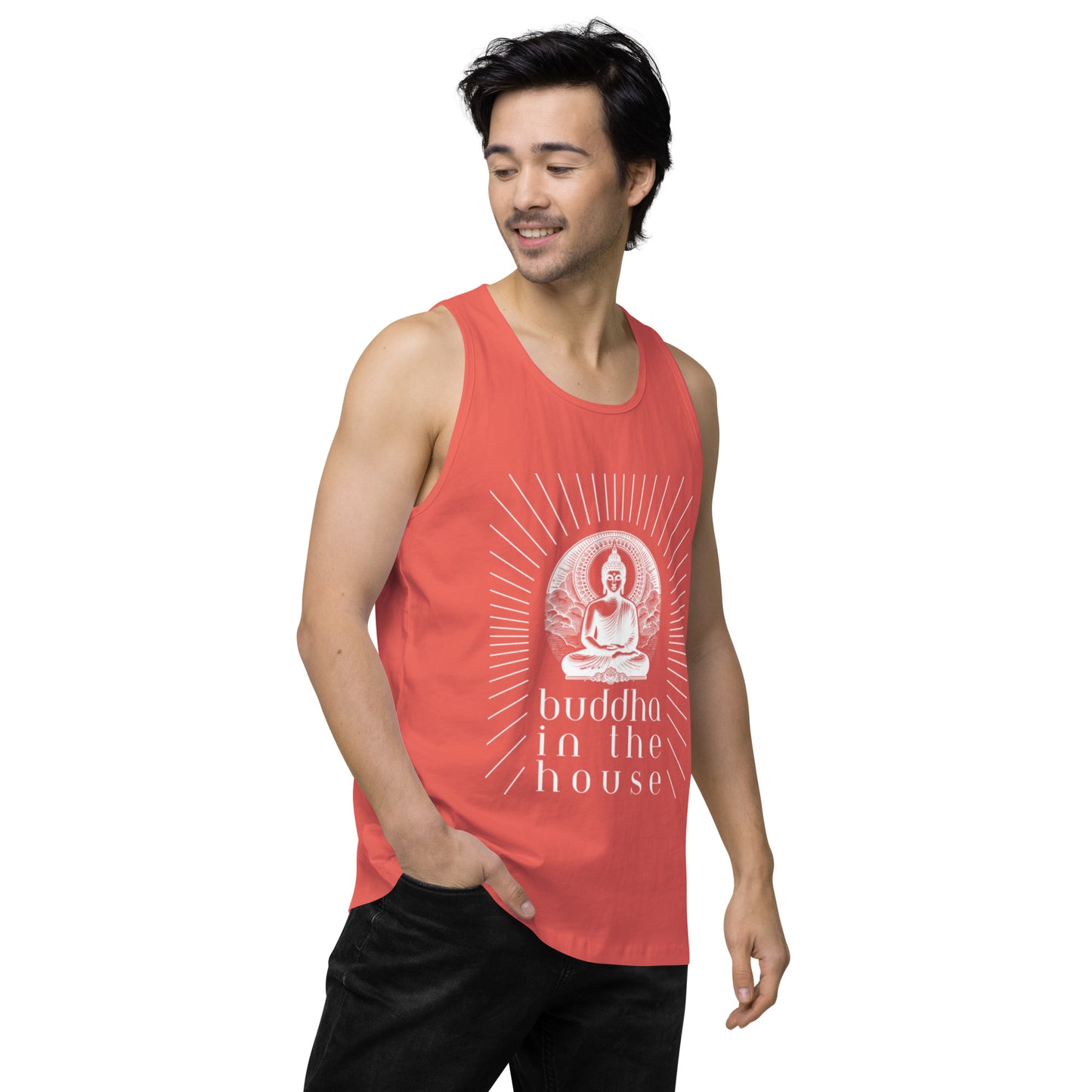 Men’s Premium Tank Top: Buddha in the House