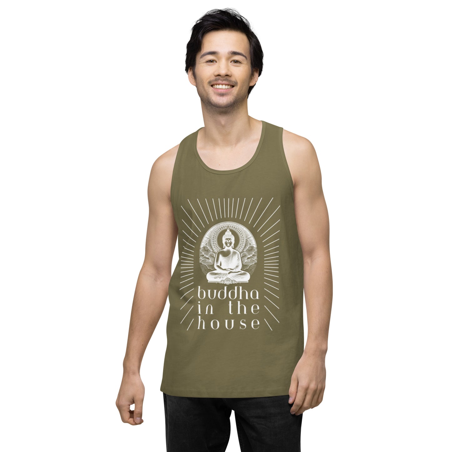 Men’s Premium Tank Top: Buddha in the House