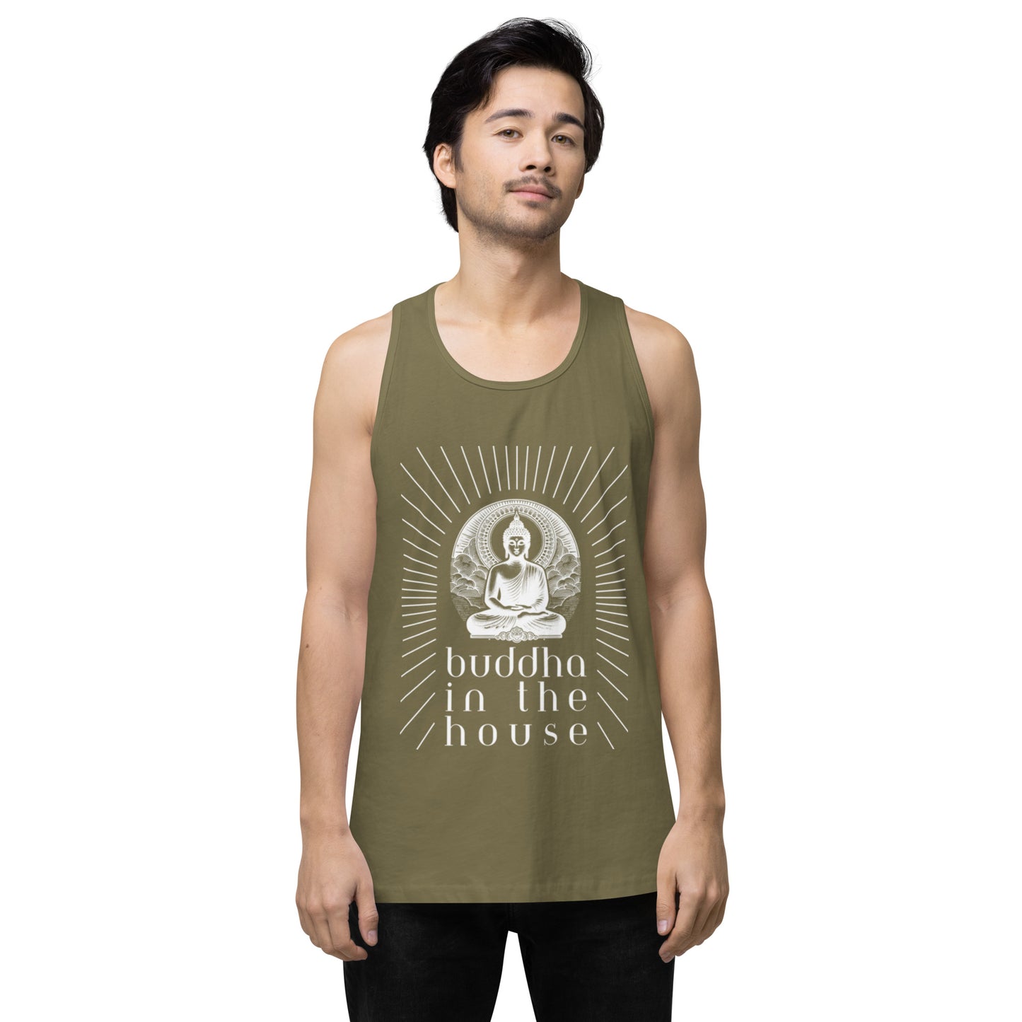 Men’s Premium Tank Top: Buddha in the House