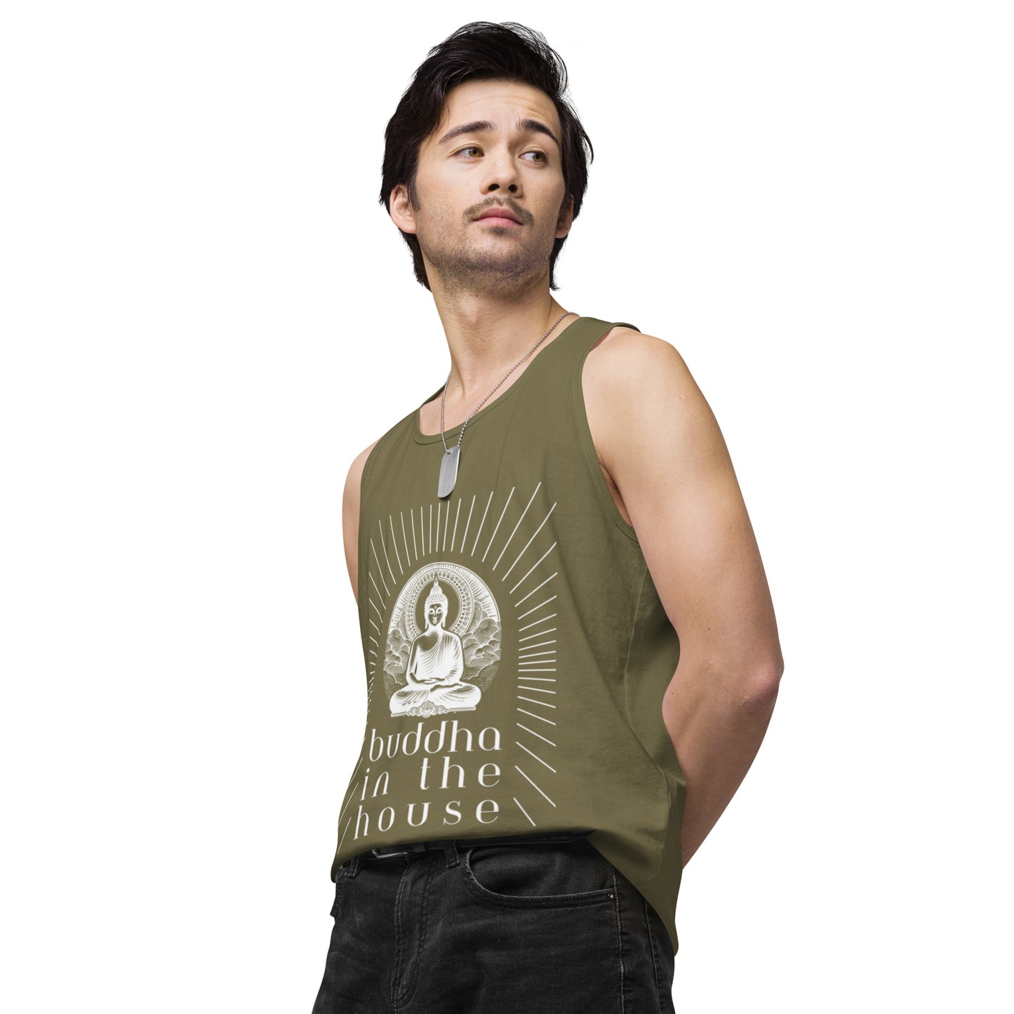 Men’s Premium Tank Top: Buddha in the House