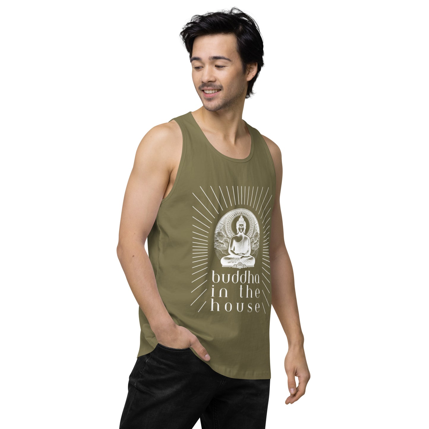 Men’s Premium Tank Top: Buddha in the House