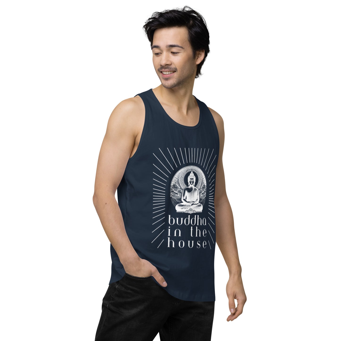 Men’s Premium Tank Top: Buddha in the House