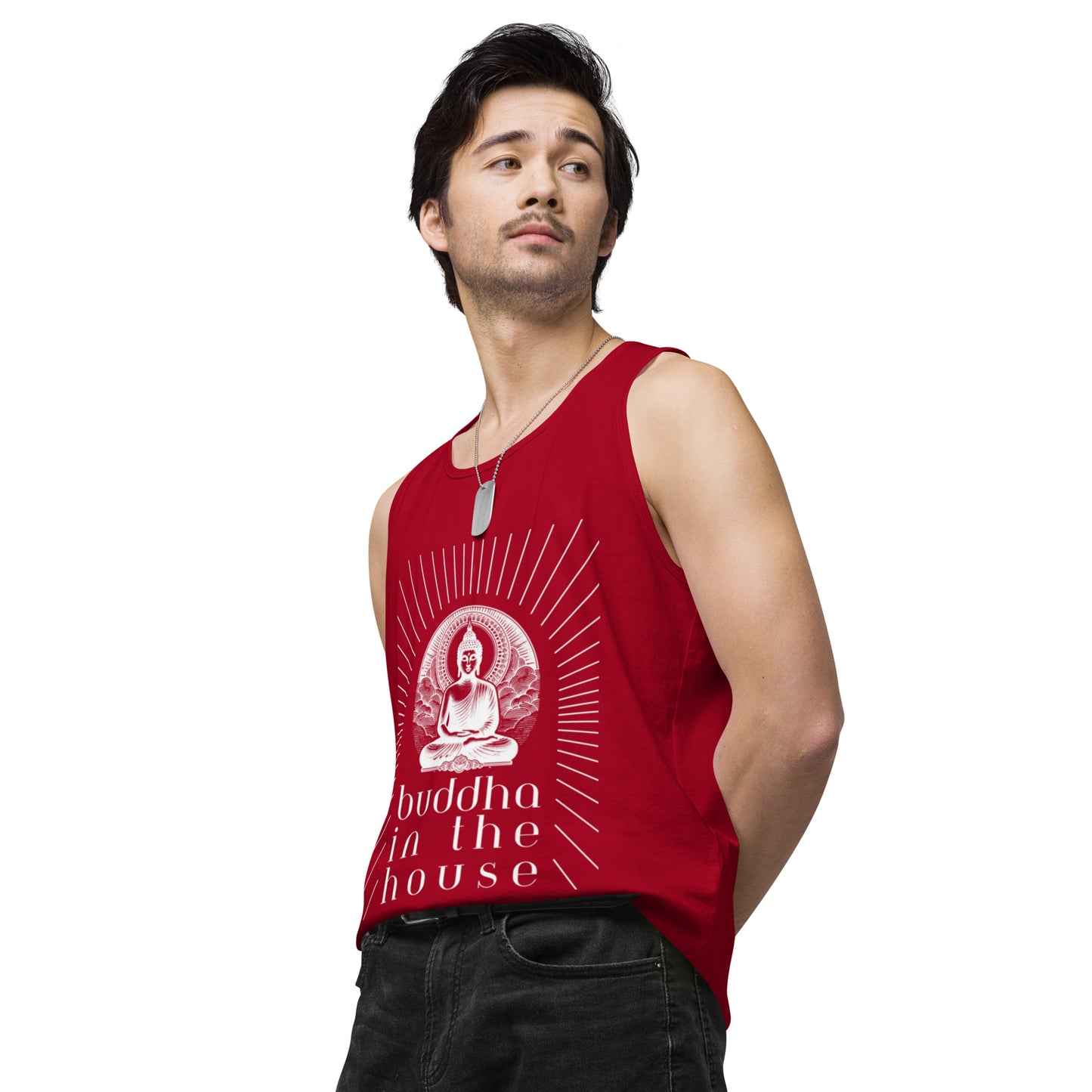 Men’s Premium Tank Top: Buddha in the House