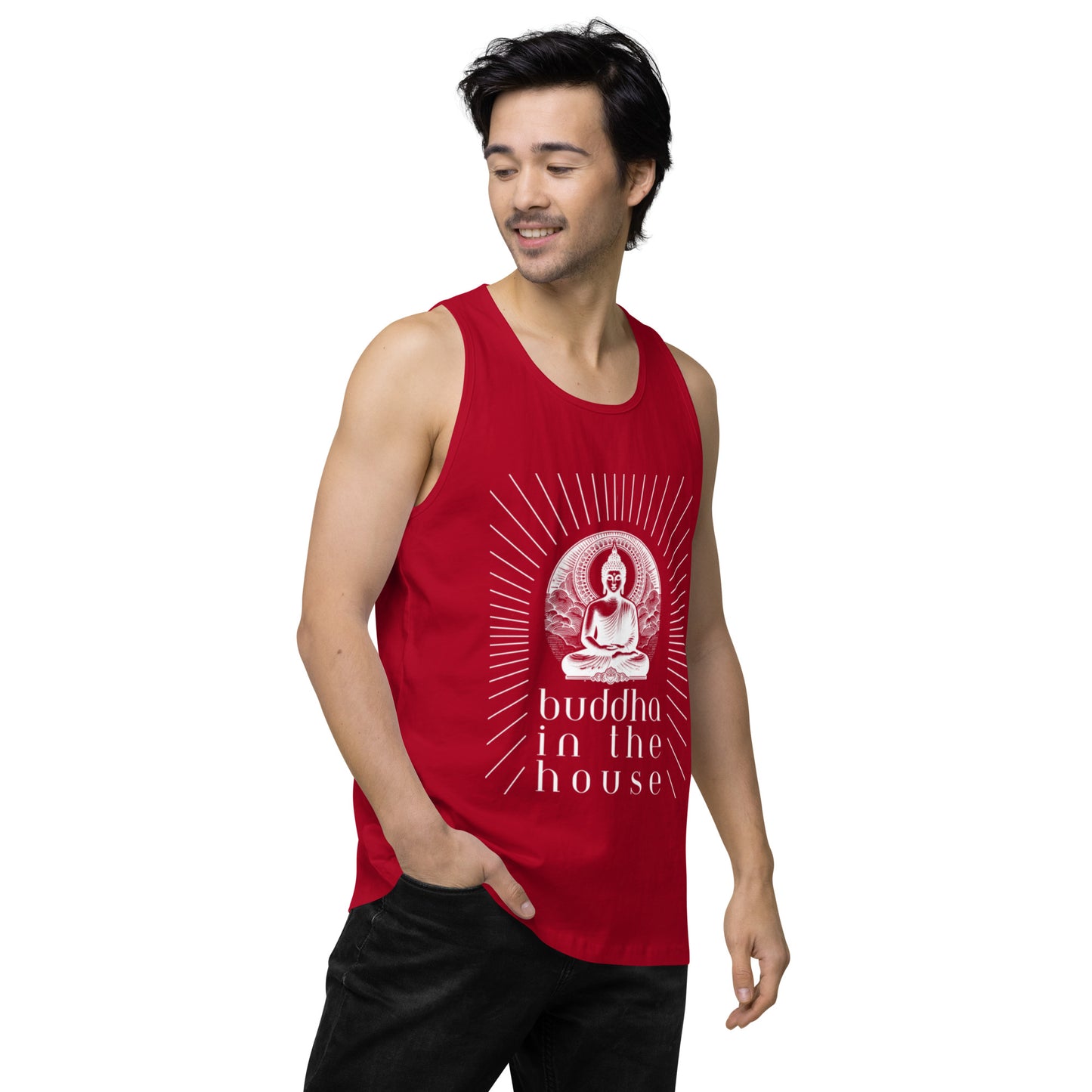 Men’s Premium Tank Top: Buddha in the House