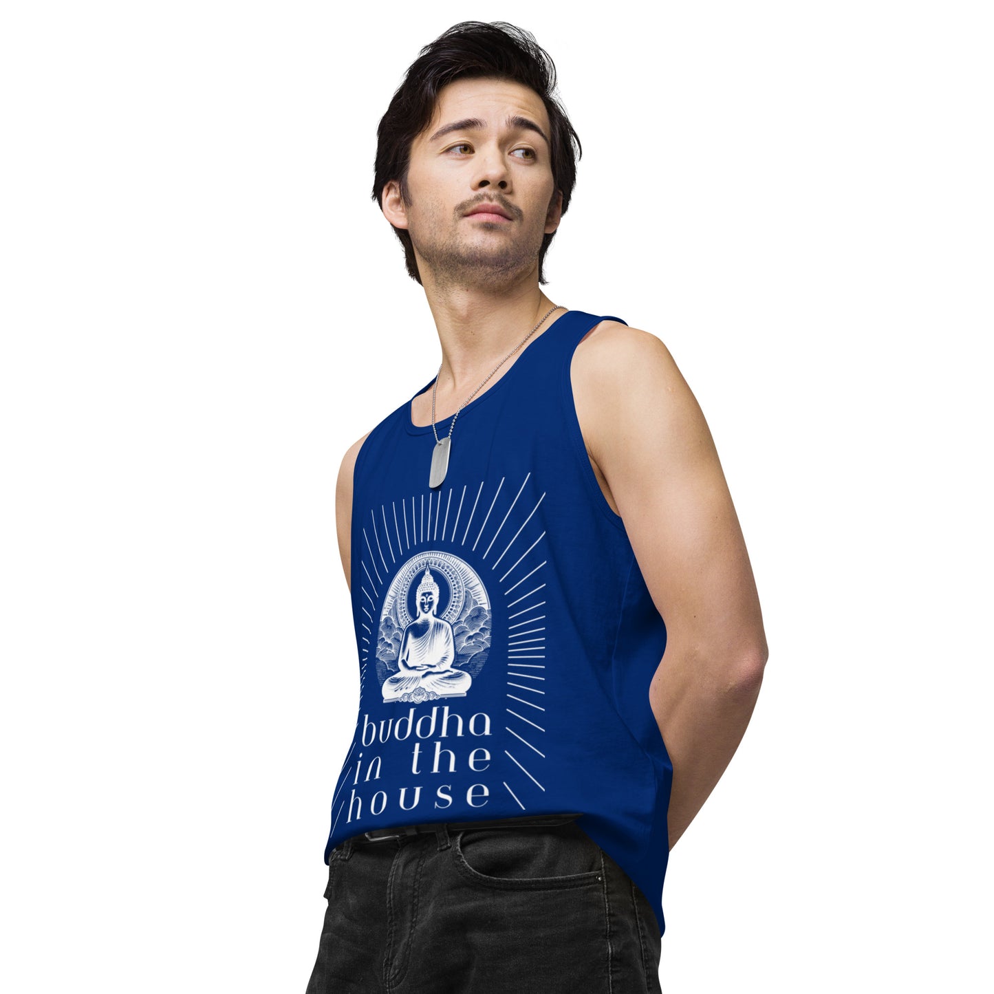 Men’s Premium Tank Top: Buddha in the House