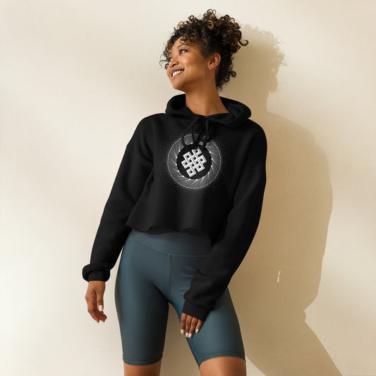 Women's Crop Hoodie: Eternity Knot & Tiny Temple Logo combo