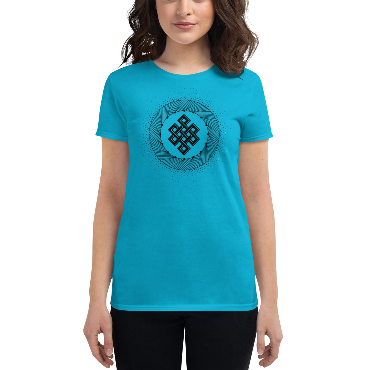 Women's Short Sleeve T-shirt: Tibetan Eternity Knot Mandala