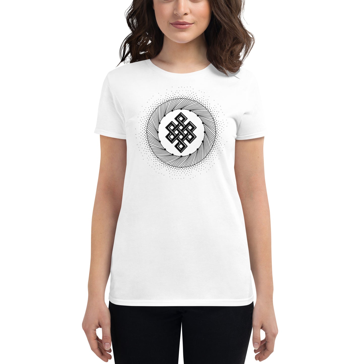 Women's Short Sleeve T-shirt: Tibetan Eternity Knot Mandala